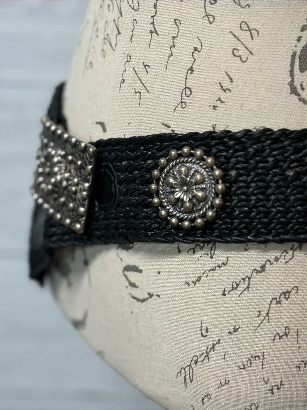 Patricia Green Black Braided Belt with Ornate Silver-Tone Buckle